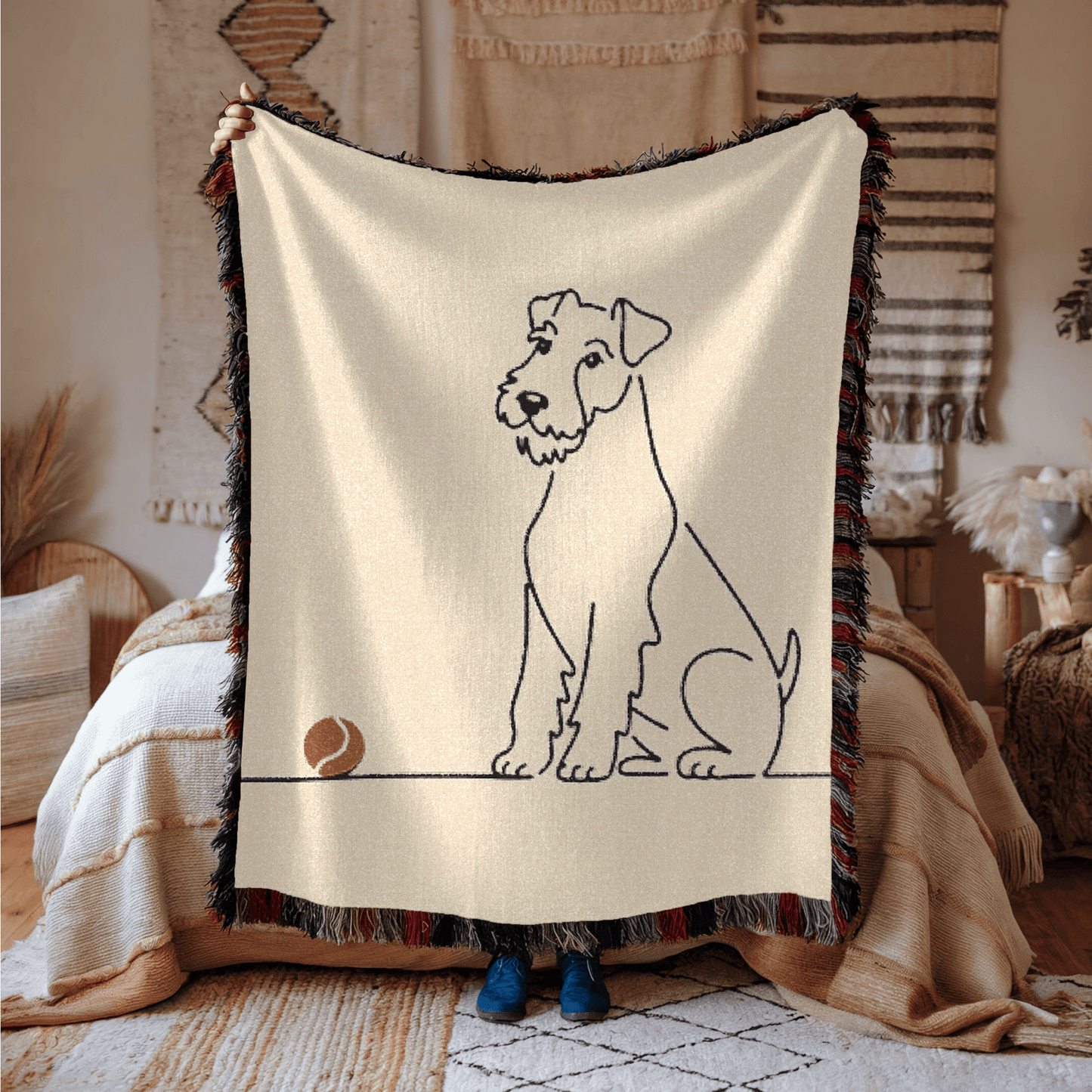 Printify Blanket Airedale Terrier Minimalist Fetch Woven Blanket