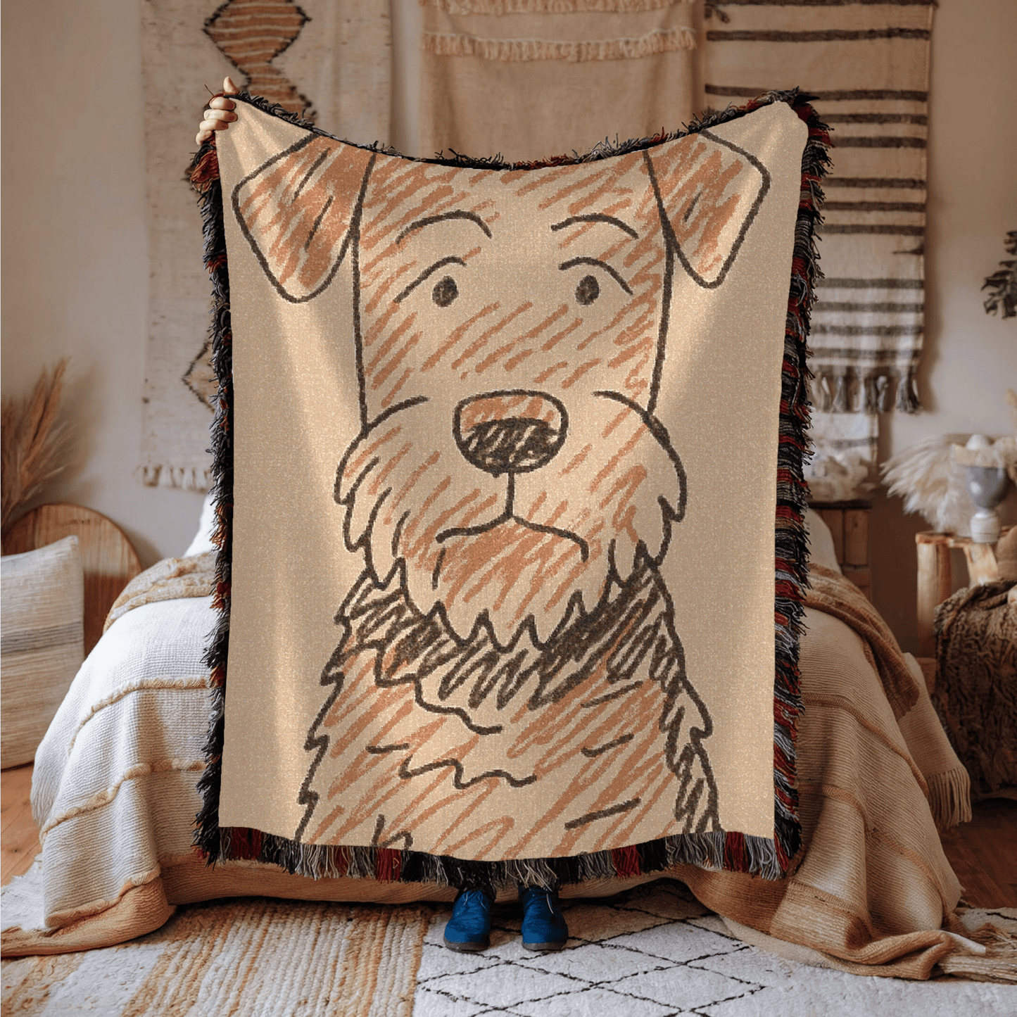 Printify Blanket Airedale Terrier Pen Drawing Throw Blanket