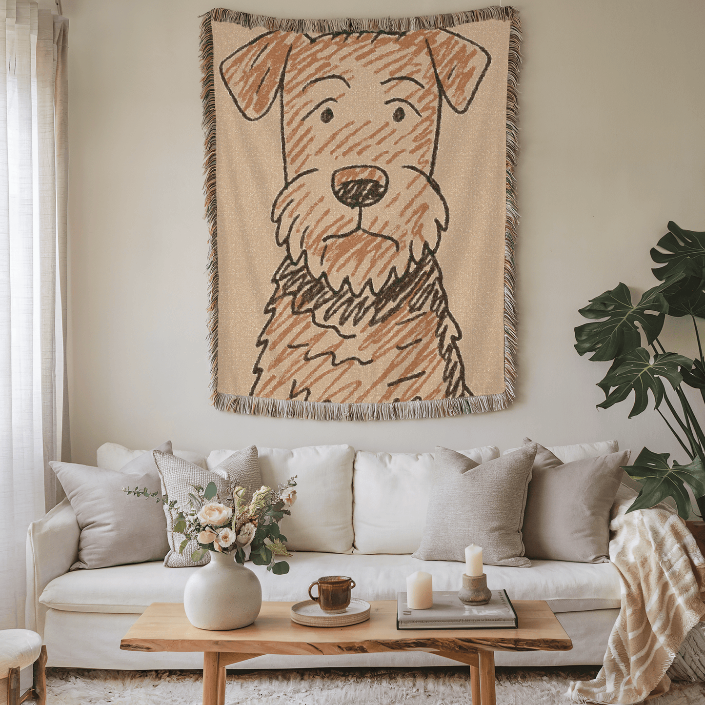 Printify Blanket Airedale Terrier Pen Drawing Throw Blanket