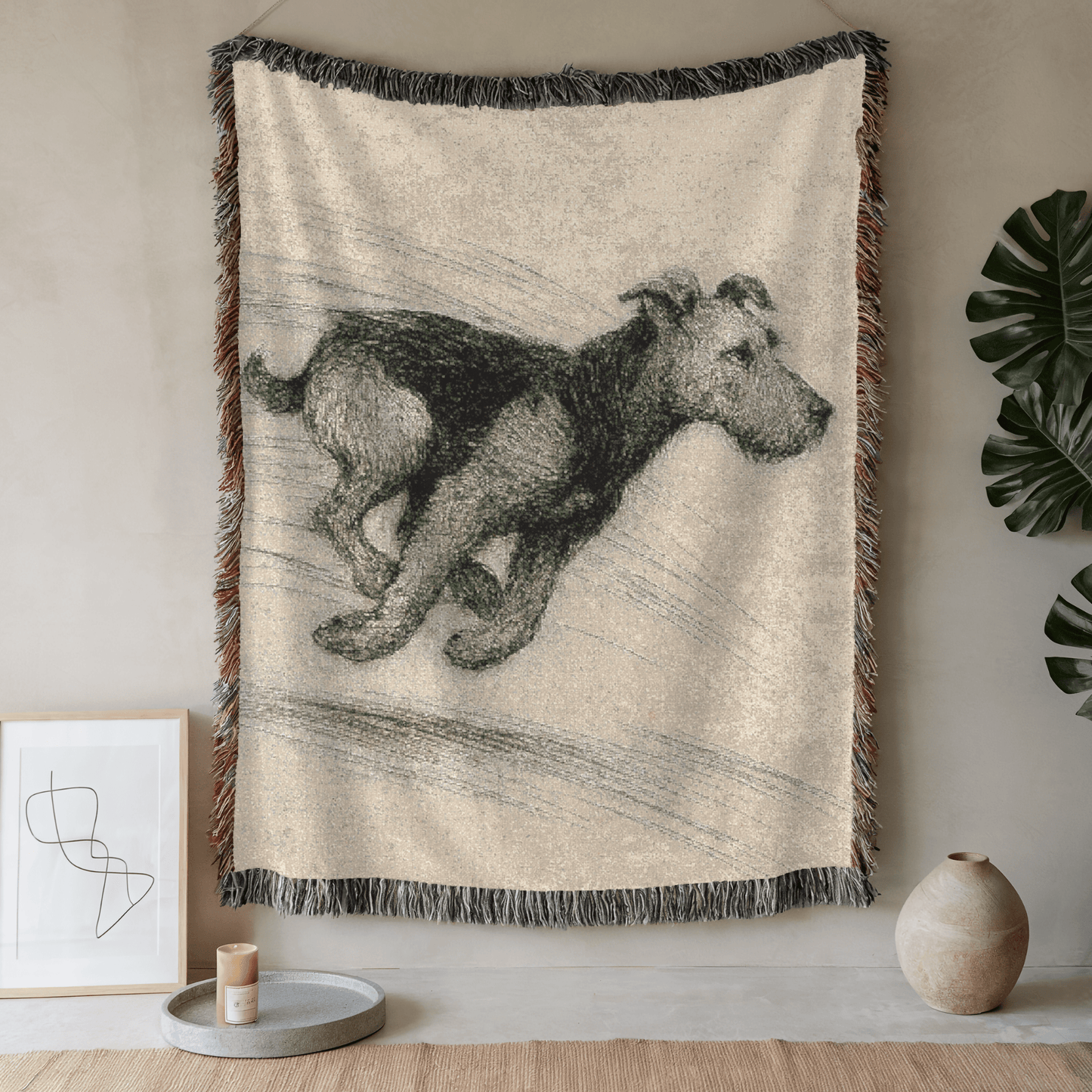 Printify Blanket 52'' × 37'' Airedale Terrier Pencil Drawing Throw Blanket