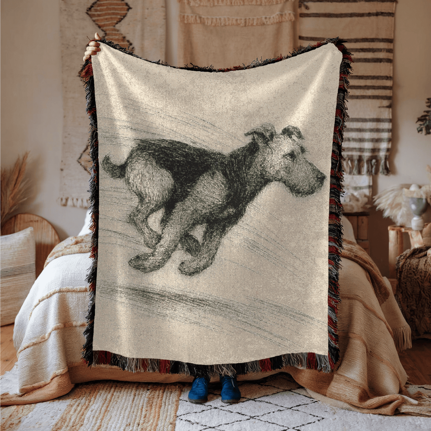 Printify Blanket Airedale Terrier Pencil Drawing Throw Blanket