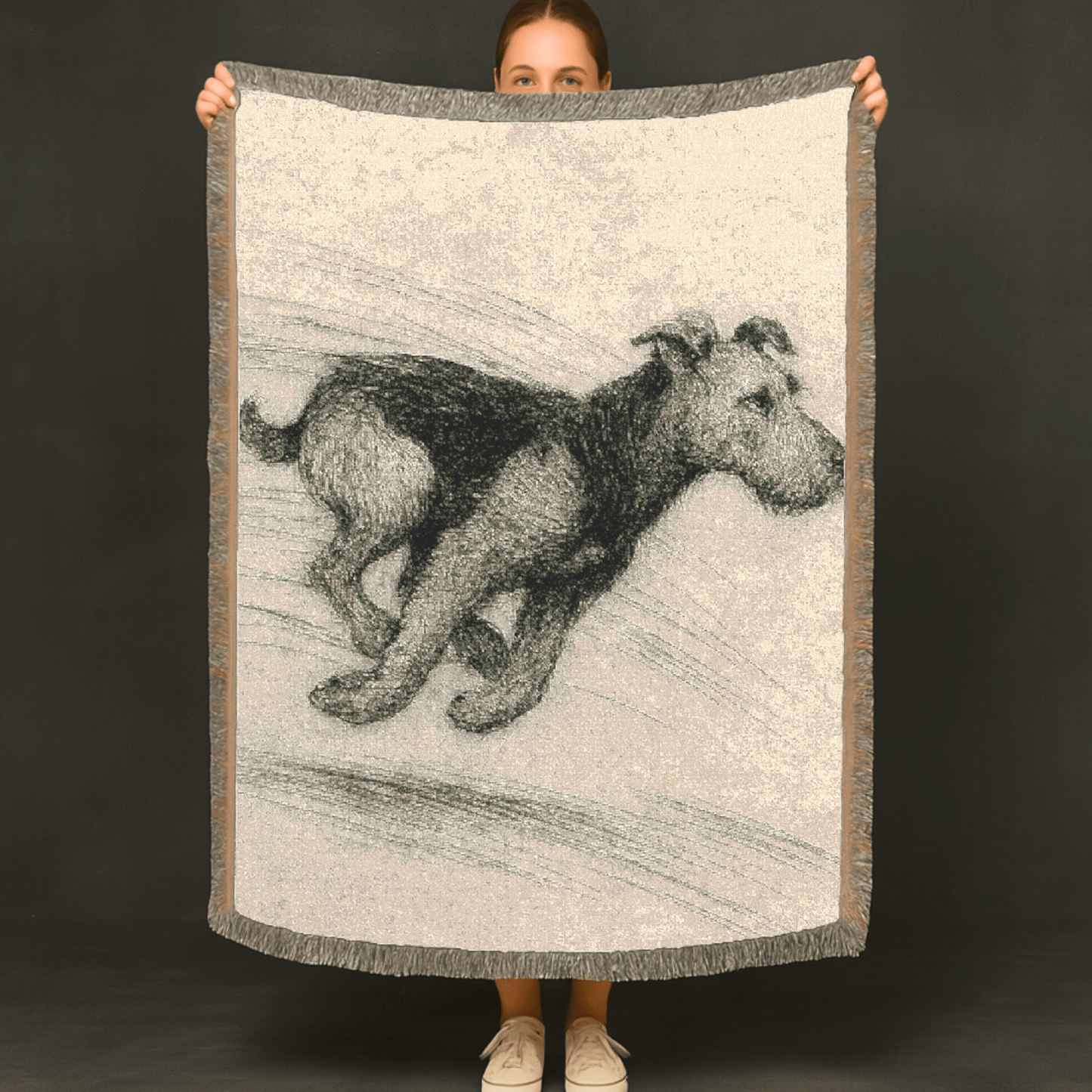Printify Blanket Airedale Terrier Pencil Drawing Throw Blanket