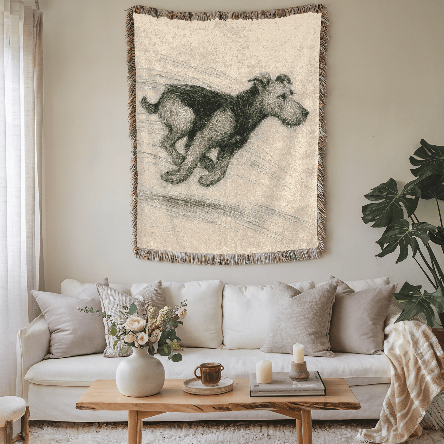 Printify Blanket Airedale Terrier Pencil Drawing Throw Blanket