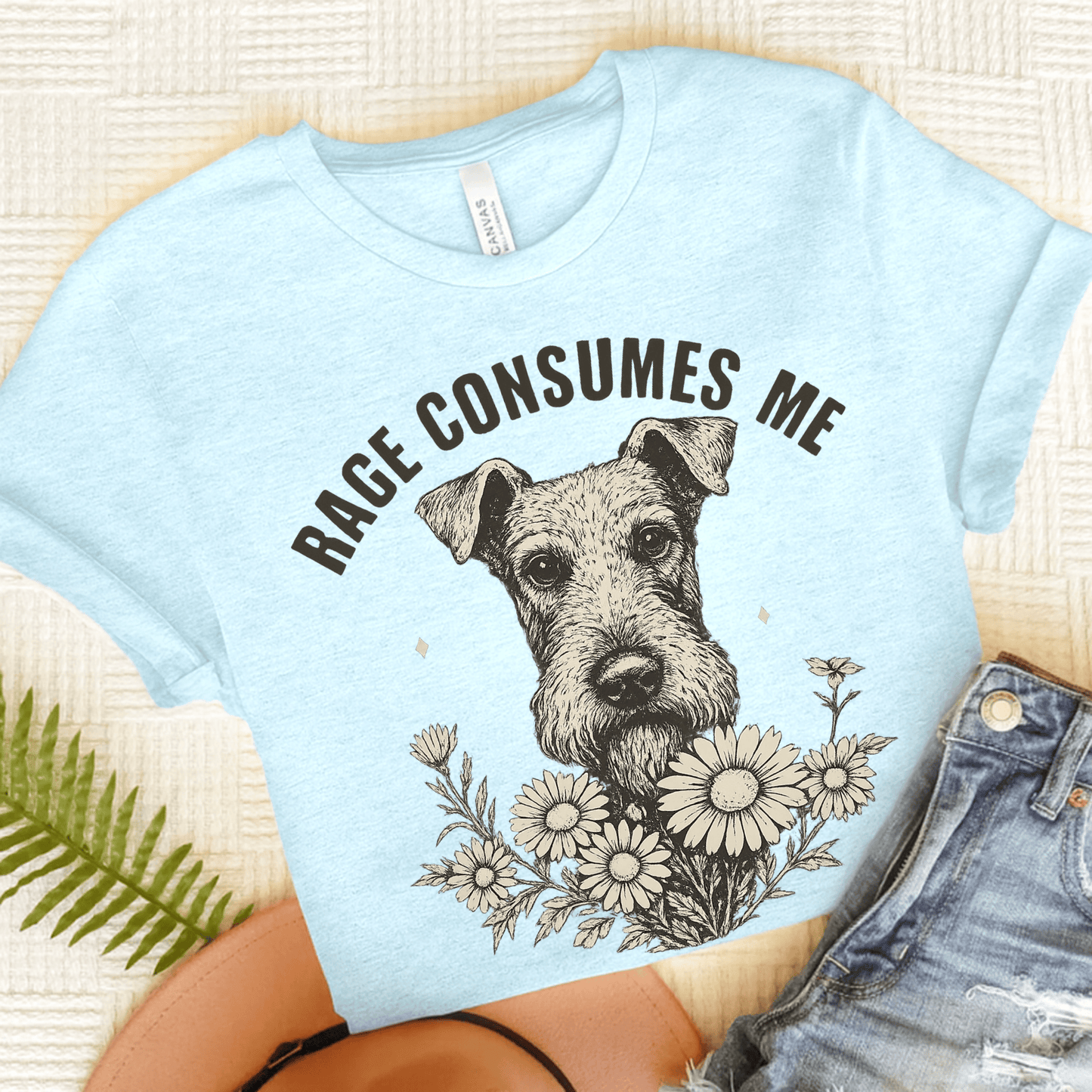 Airedale Terrier Rage Unisex Tshirt Heather Ice Blue