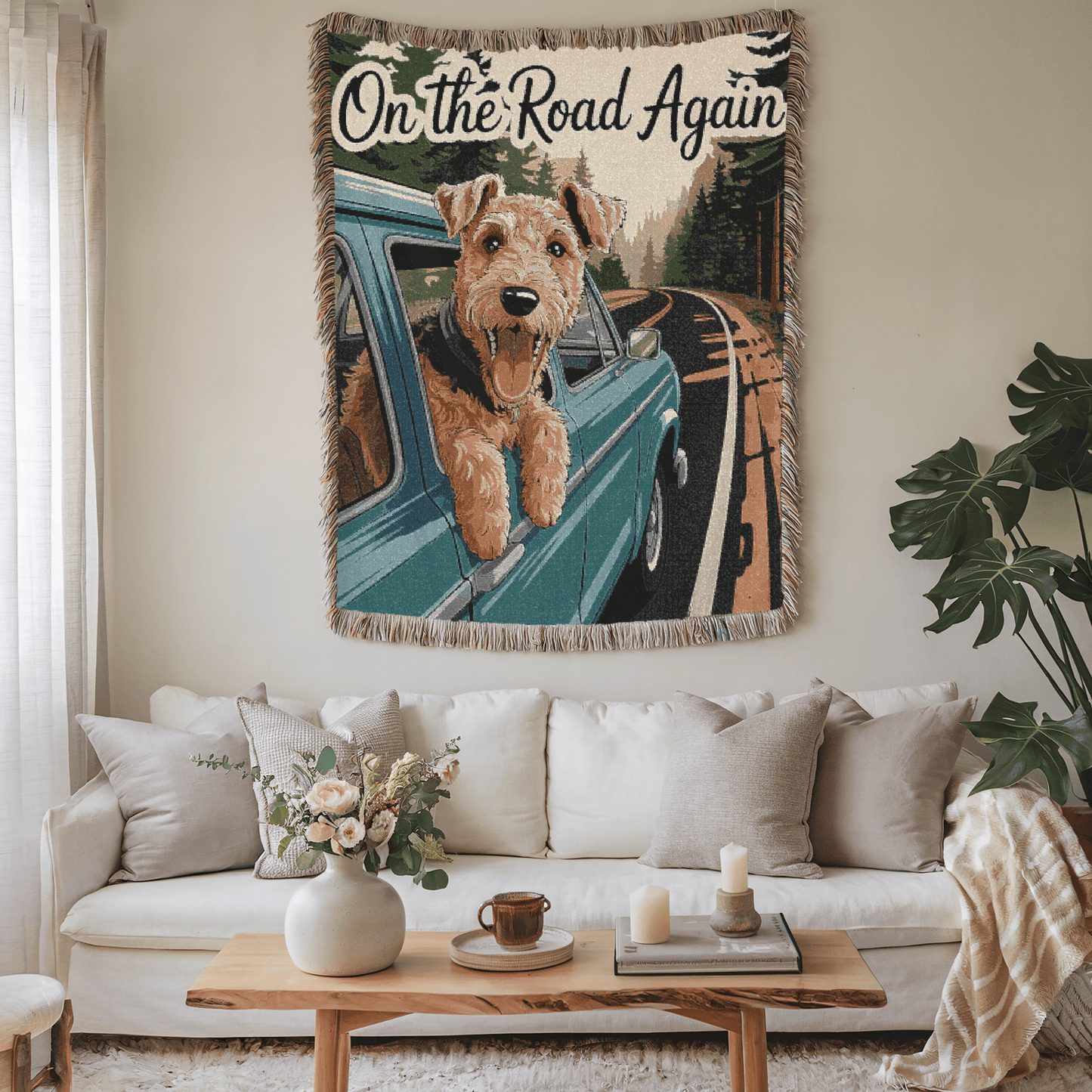 Printify Blanket Airedale Terrier Road Trip Travel Throw Blanket
