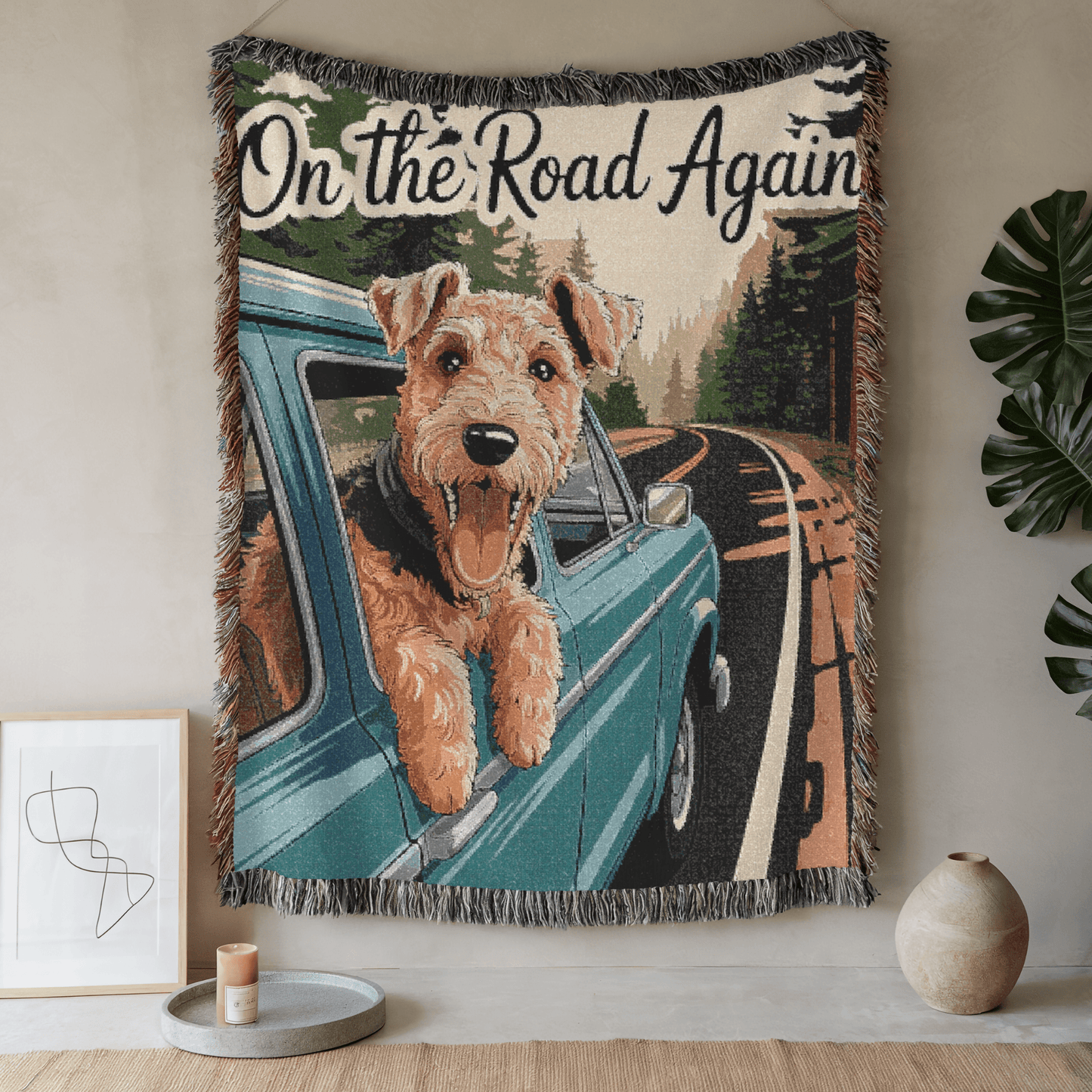 Printify Blanket 52'' × 37'' Airedale Terrier Road Trip Travel Throw Blanket