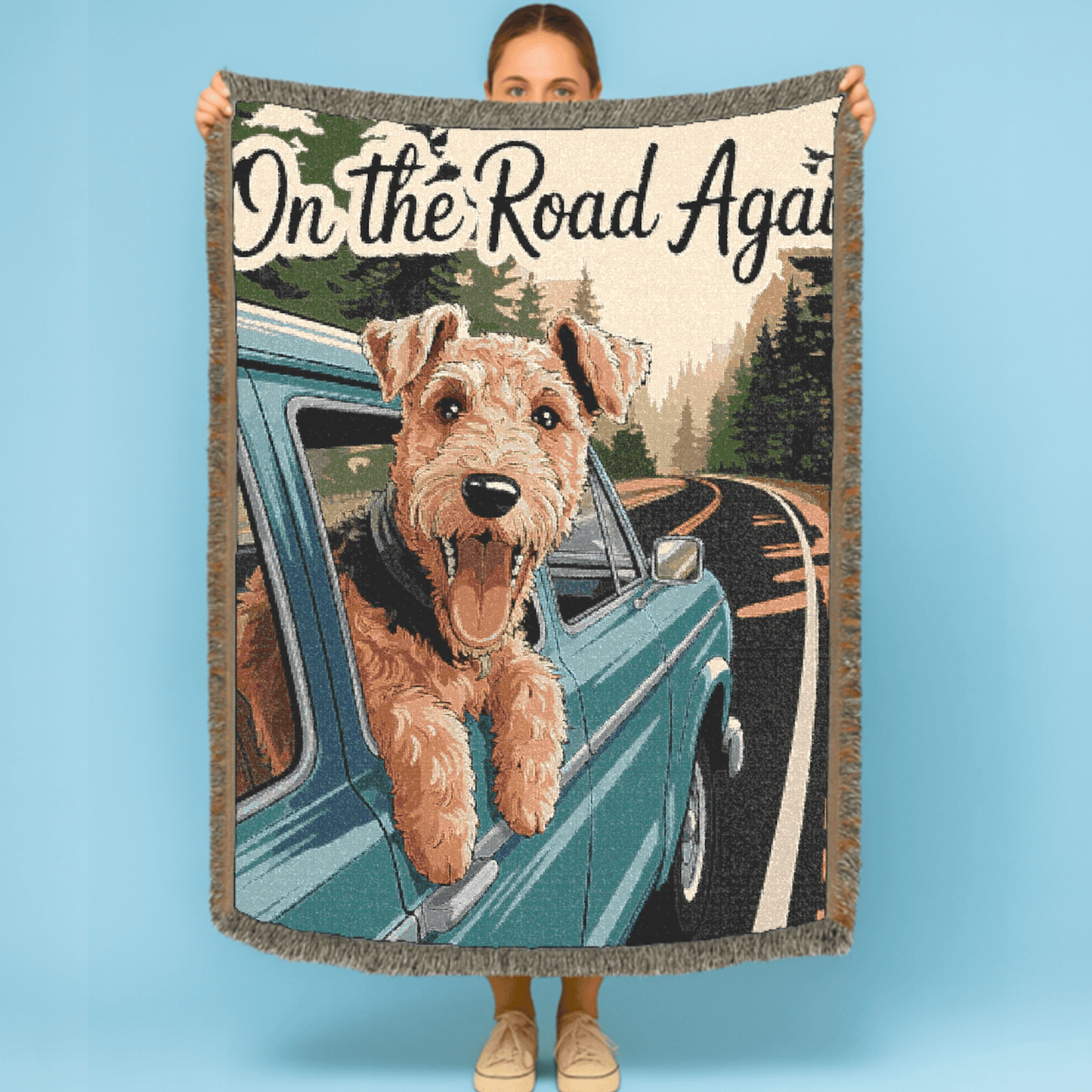 Printify Blanket Airedale Terrier Road Trip Travel Throw Blanket