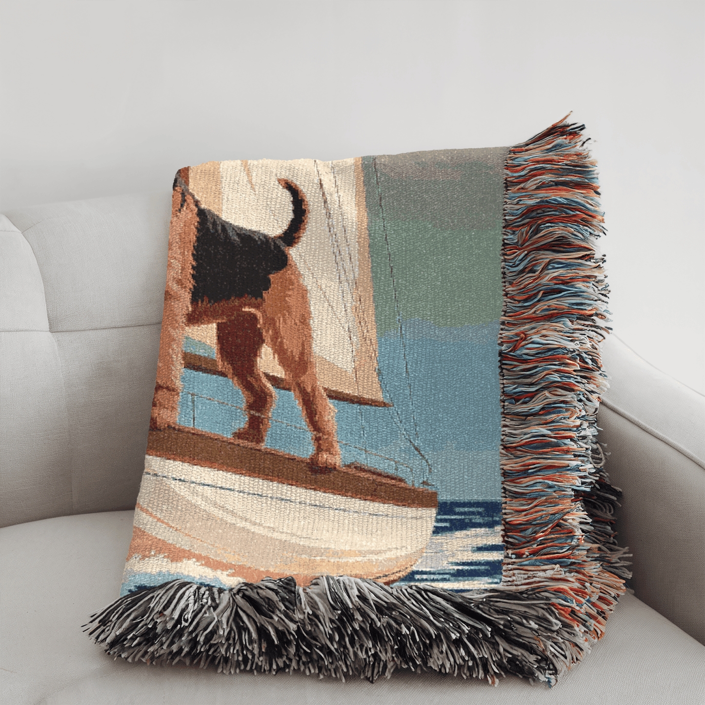 Printify Blanket Airedale Terrier Sailing Nautical Throw Blanket