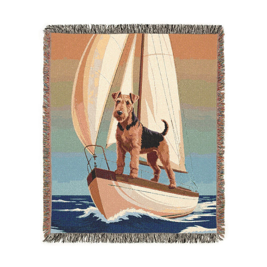 Airedale Terrier Sailing Nautical Throw Blanket