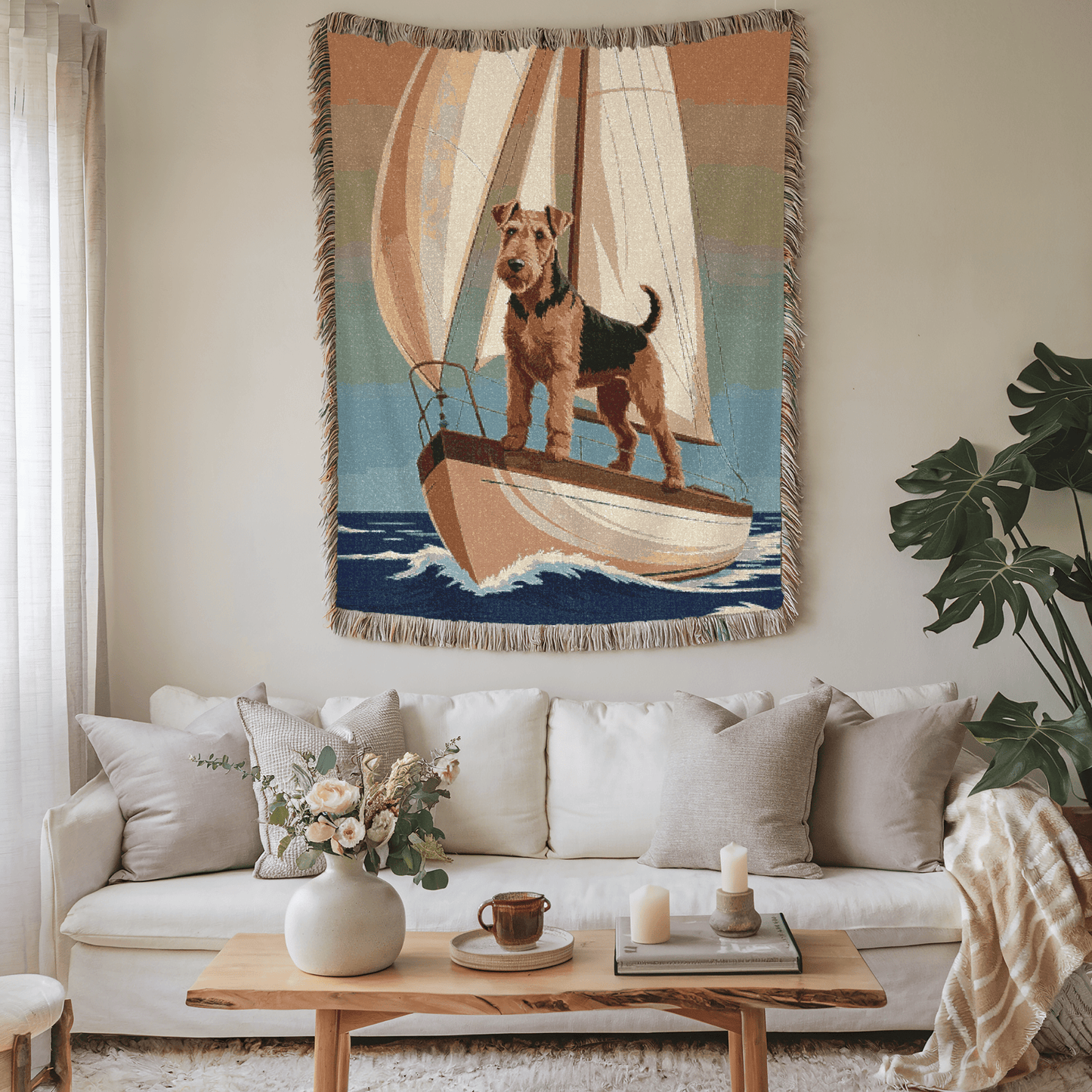 Printify Blanket Airedale Terrier Sailing Nautical Throw Blanket
