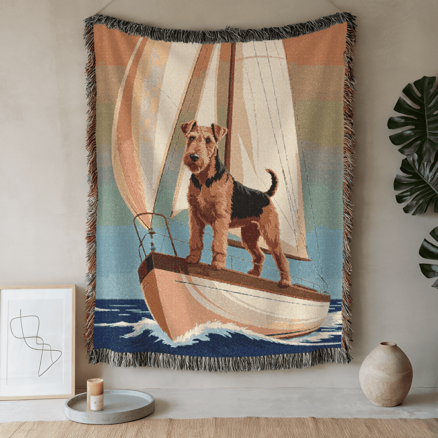 Printify Blanket 52'' × 37'' Airedale Terrier Sailing Nautical Throw Blanket