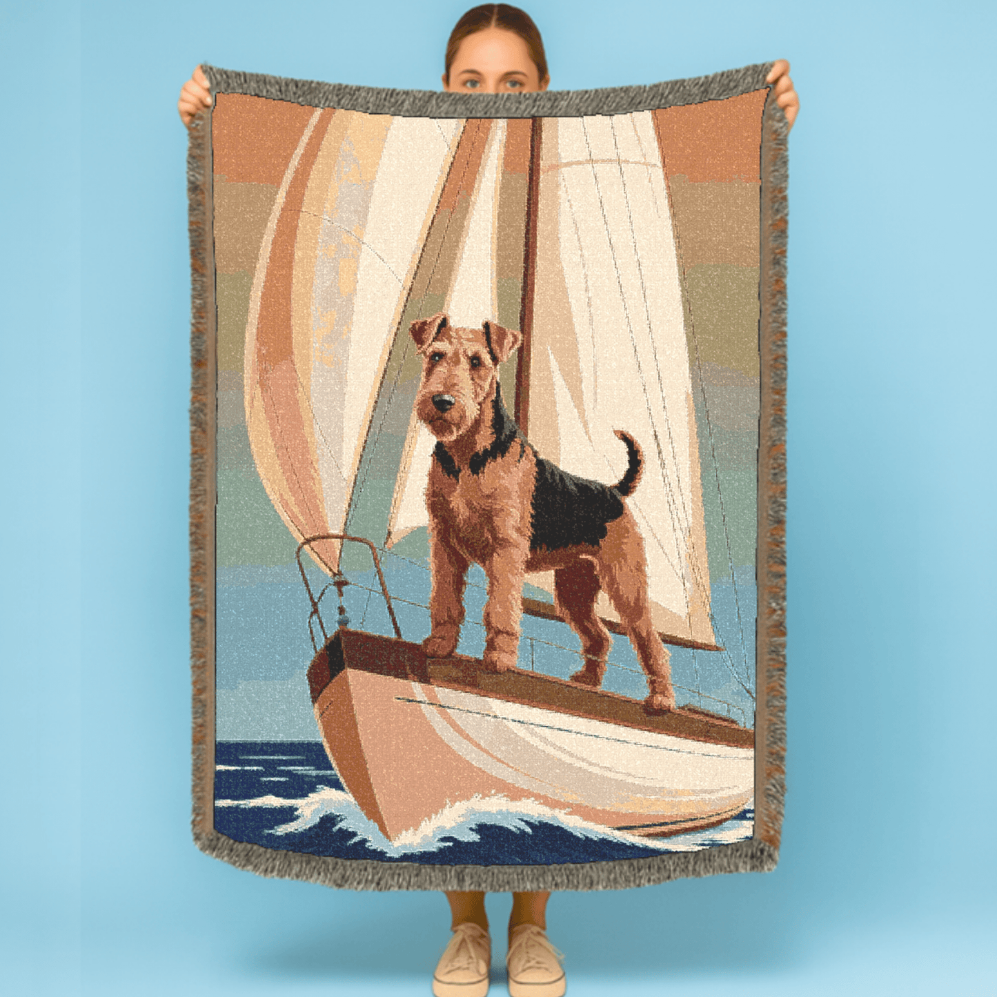 Printify Blanket Airedale Terrier Sailing Nautical Throw Blanket
