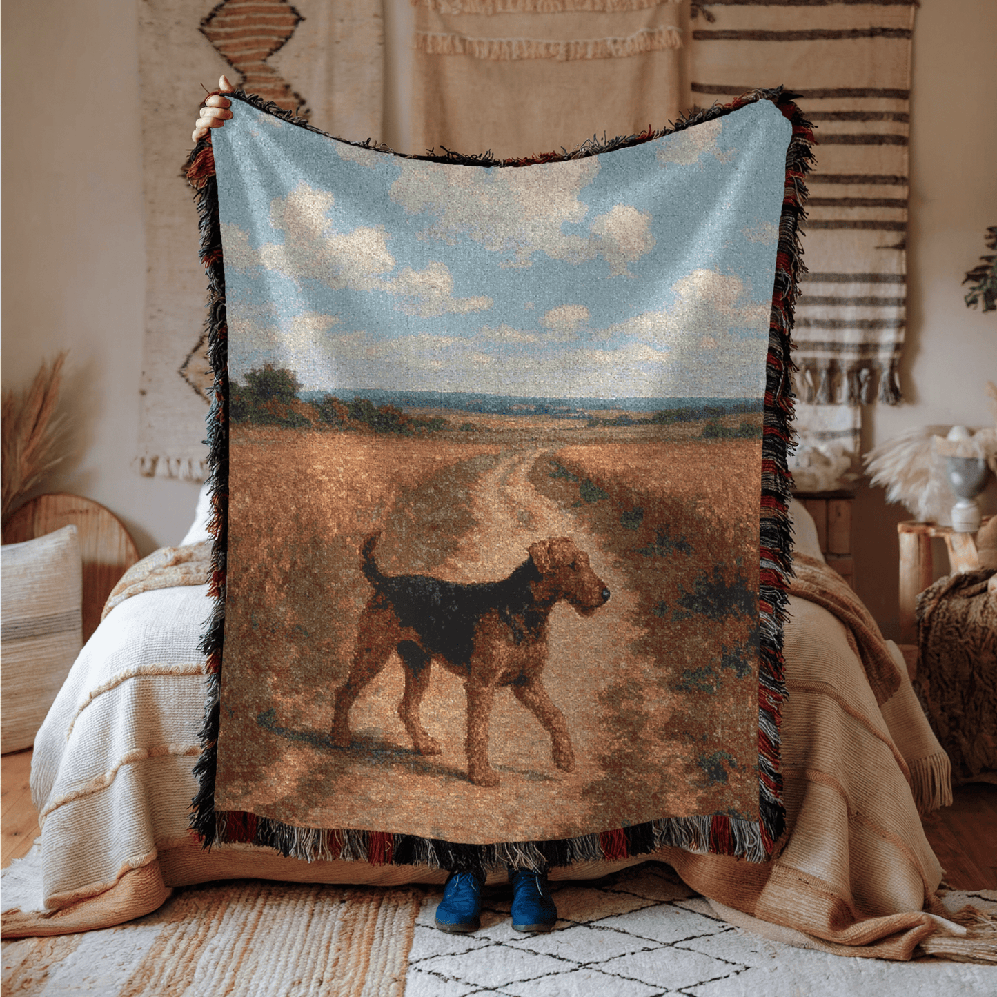 Printify Blanket Airedale Terrier Scenic Painting Throw Blanket