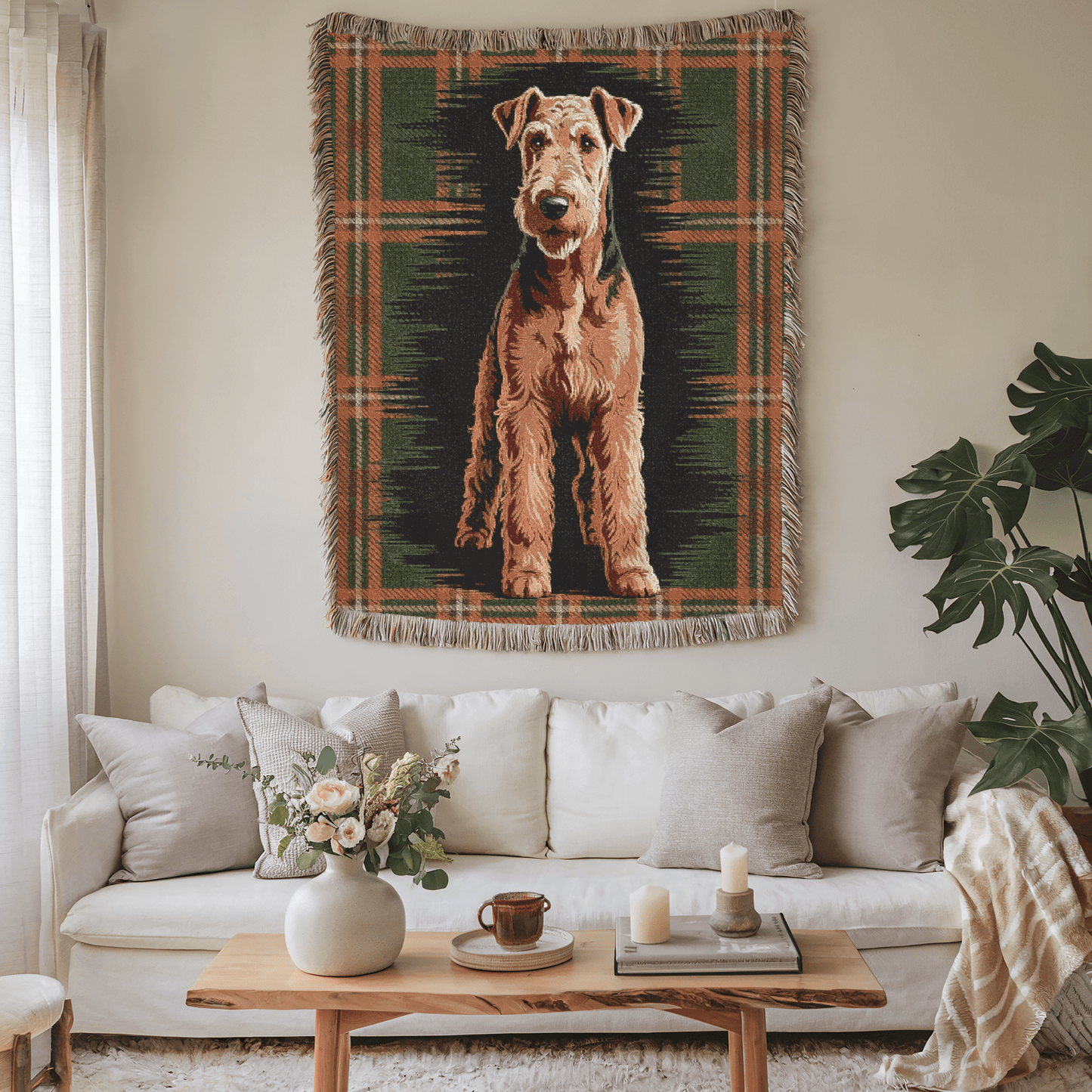 Printify Blanket Airedale Terrier Scottish Tartan Throw Blanket