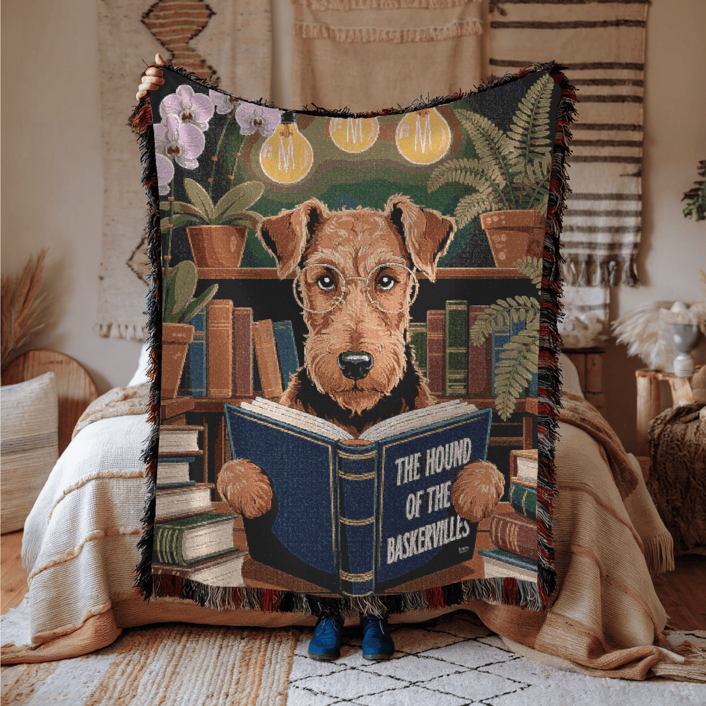 Printify Blanket Airedale Terrier Sherlock Baskervilles Throw Blanket