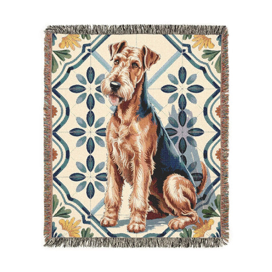 Airedale Terrier Spanish Talavera Throw Blanket