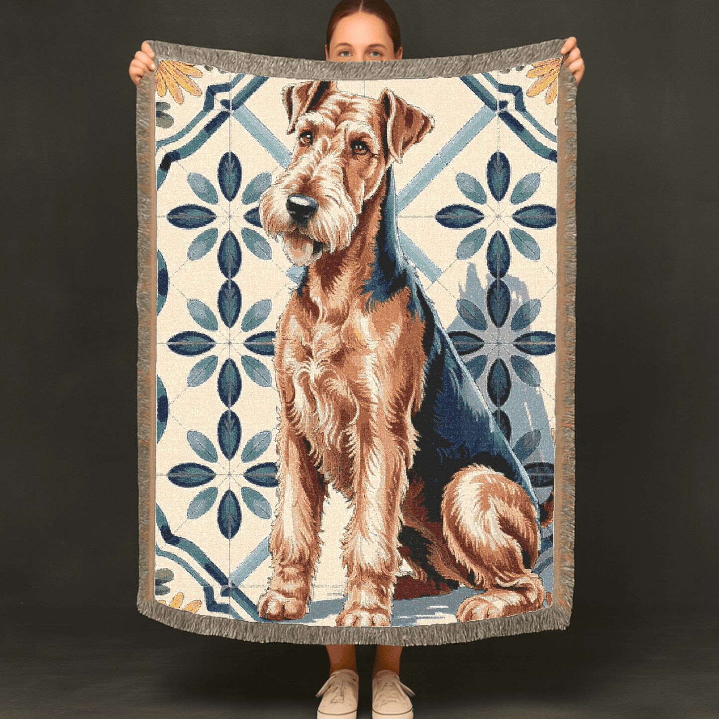 Printify Blanket Airedale Terrier Spanish Talavera Throw Blanket