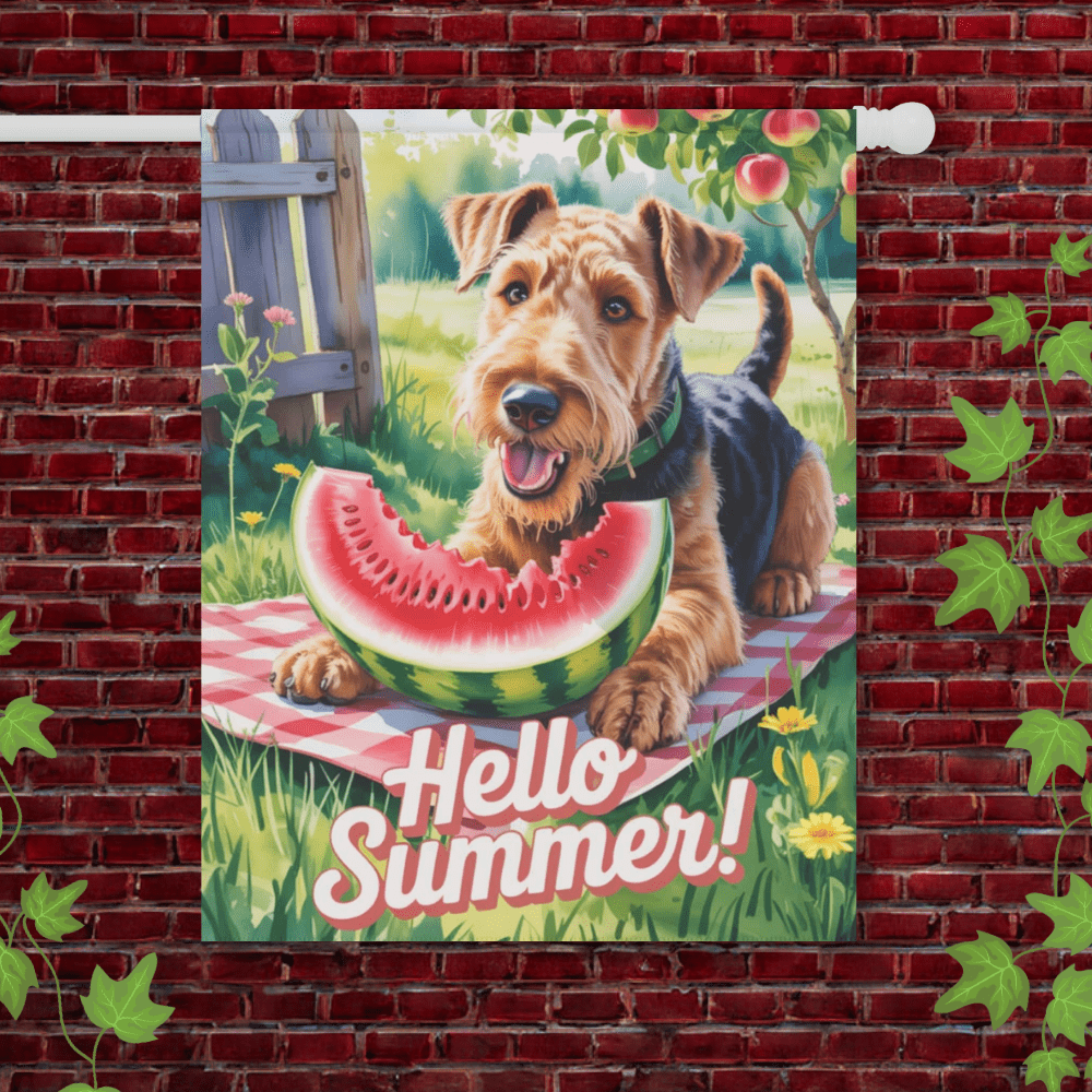 Printify Garden Flag 24.5'' × 32'' Airedale Terrier Watermelon Garden Flag