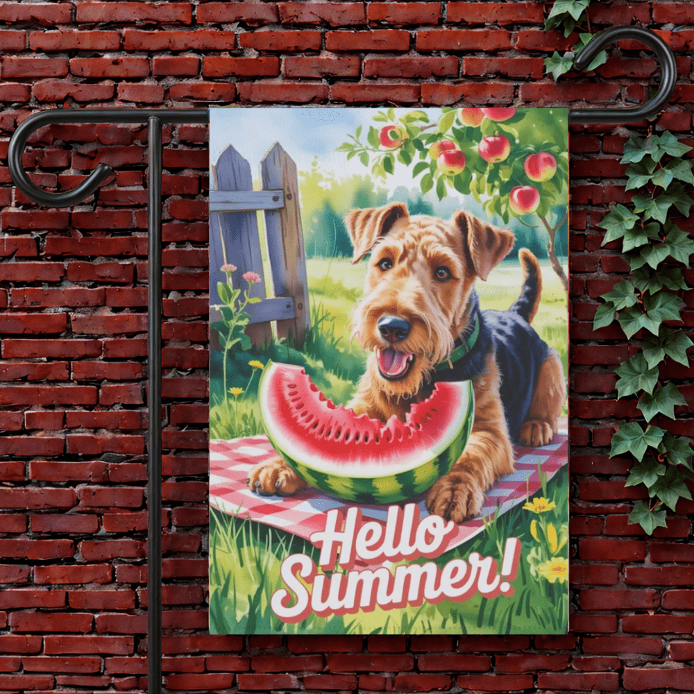 Printify Garden Flag 12'' × 18'' Airedale Terrier Watermelon Garden Flag