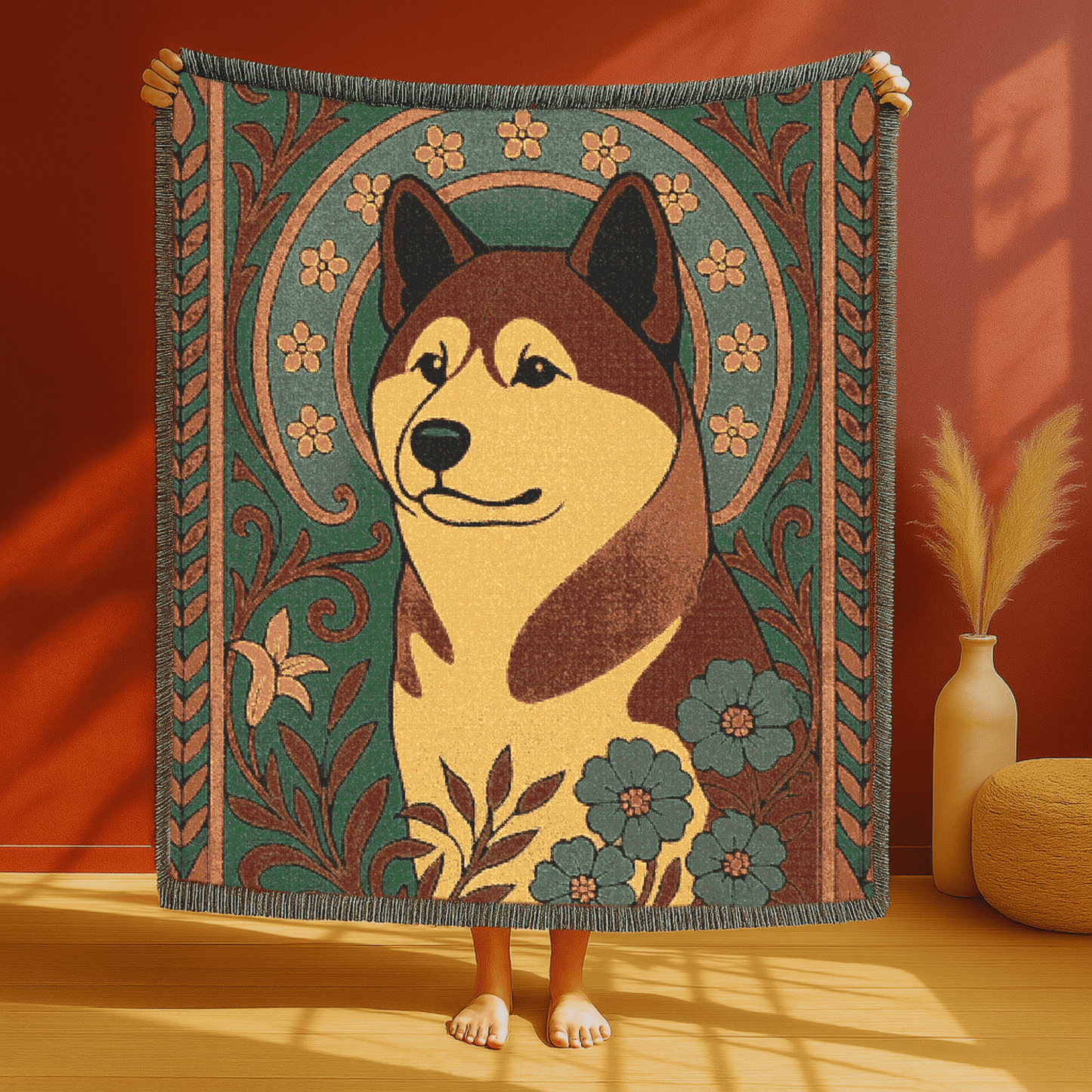 Printify Blanket Akita Art Deco Woven Blanket