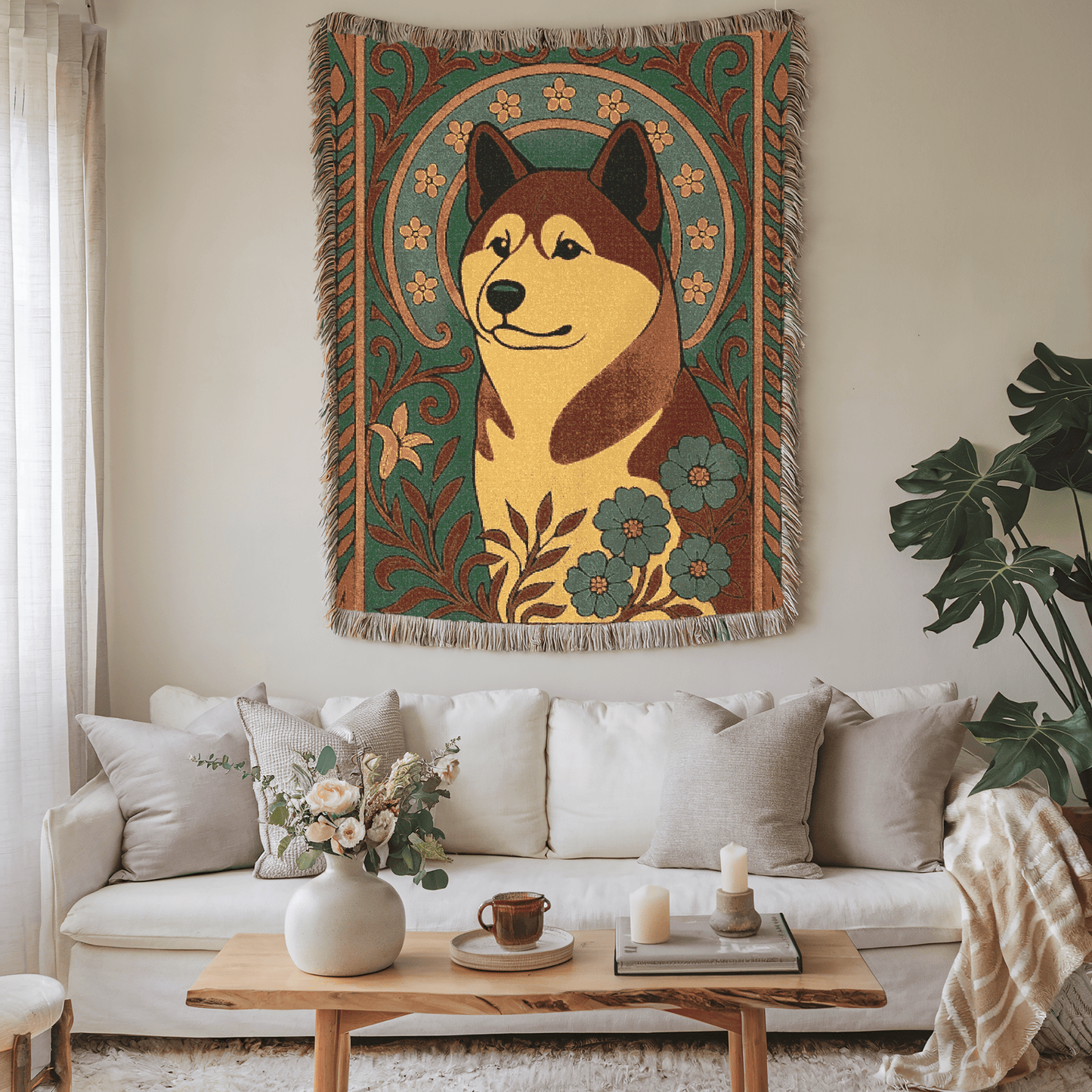 Printify Blanket Akita Art Deco Woven Blanket