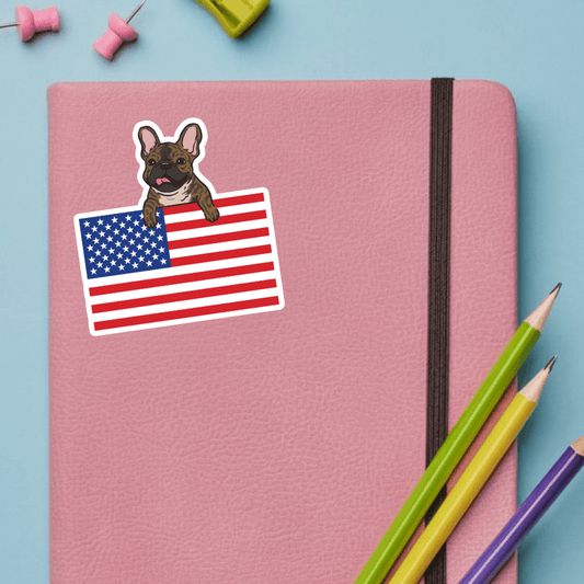 American Flag Brindle Frenchie Sticker