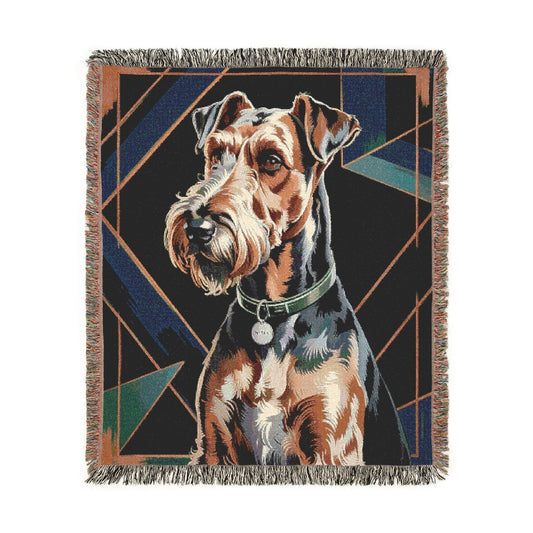 Airedale Terrier Art Deco Woven Blanket