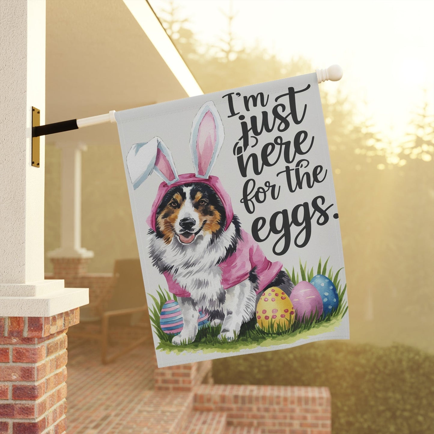 Printify Home Decor Australian Shepherd Easter Yard Flag, Colorful Bunny Rabbit Funny Garden Flag, Spring Lawn Decor
