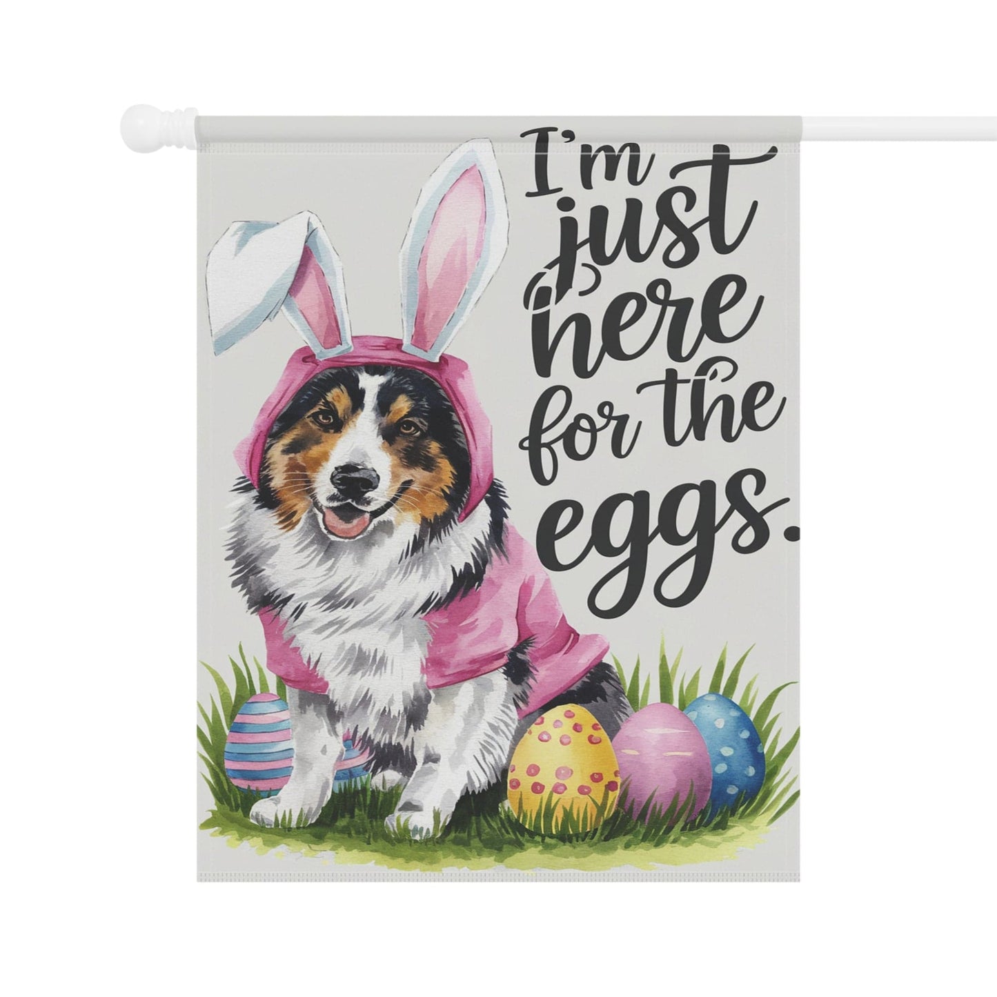 Printify Home Decor Australian Shepherd Easter Yard Flag, Colorful Bunny Rabbit Funny Garden Flag, Spring Lawn Decor