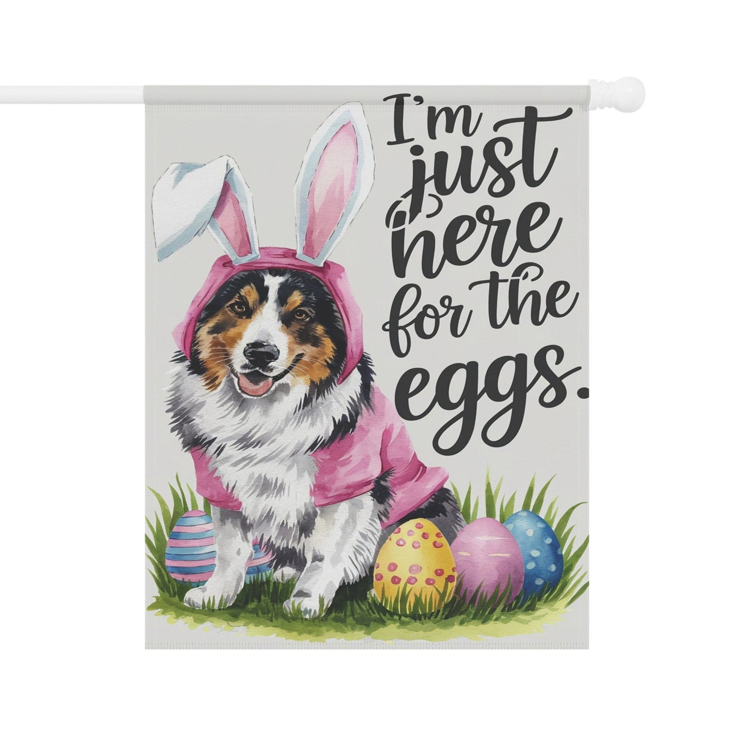 Printify Home Decor 24.5'' × 32'' Australian Shepherd Easter Yard Flag, Colorful Bunny Rabbit Funny Garden Flag, Spring Lawn Decor