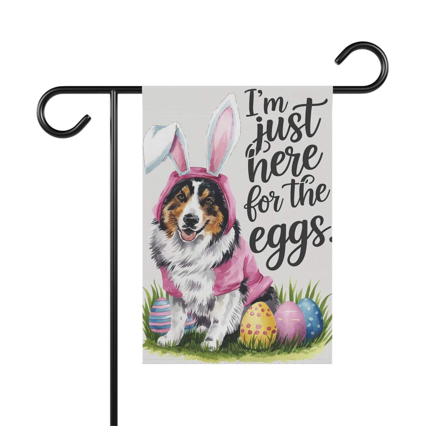 Printify Home Decor 12'' × 18'' Australian Shepherd Easter Yard Flag, Colorful Bunny Rabbit Funny Garden Flag, Spring Lawn Decor