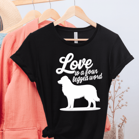 Australian Shepherd Four Legged Word TShirt Black Heather