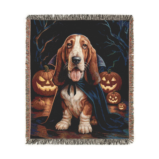 Basset Dog Halloween Woven Blanket