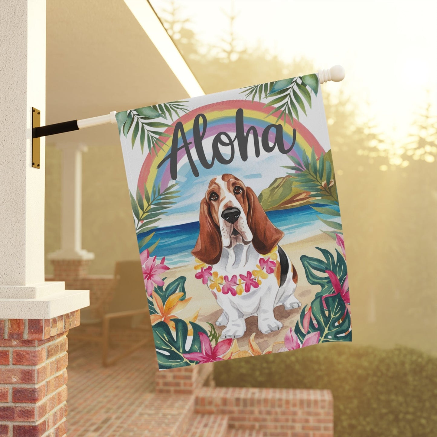 Printify Garden Flag Basset Hound Aloha Garden Flag