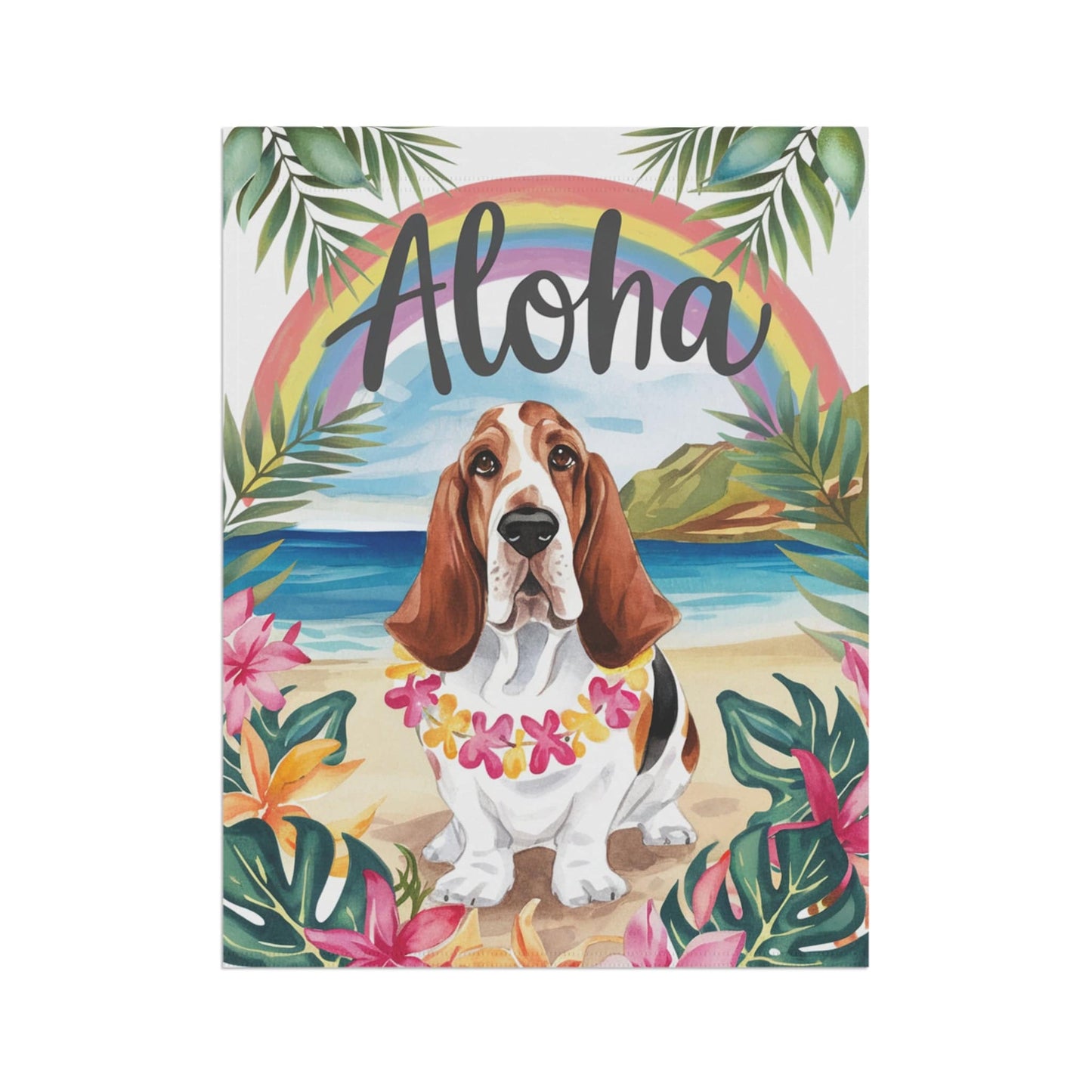 Printify Garden Flag Basset Hound Aloha Garden Flag
