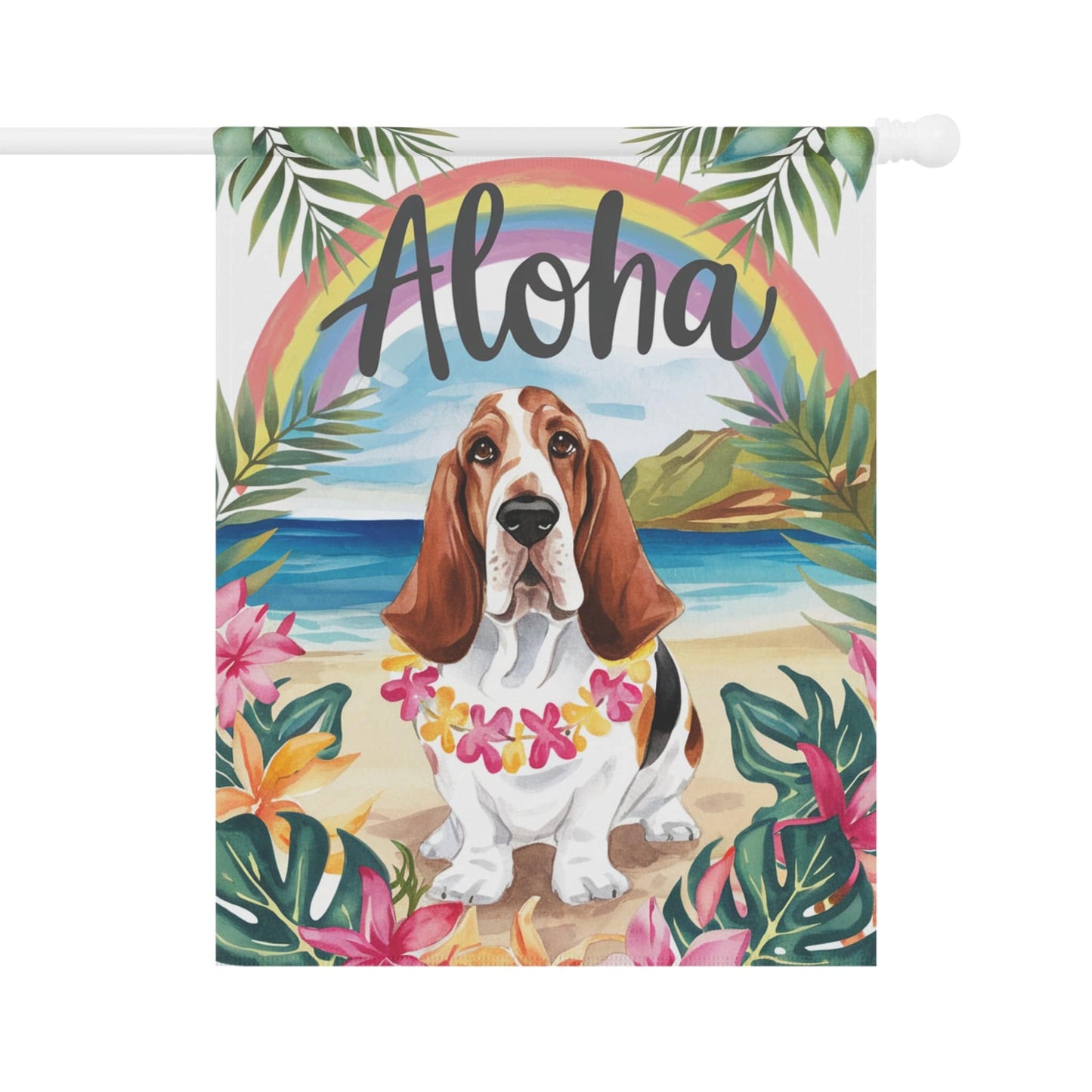 Printify Garden Flag Basset Hound Aloha Garden Flag