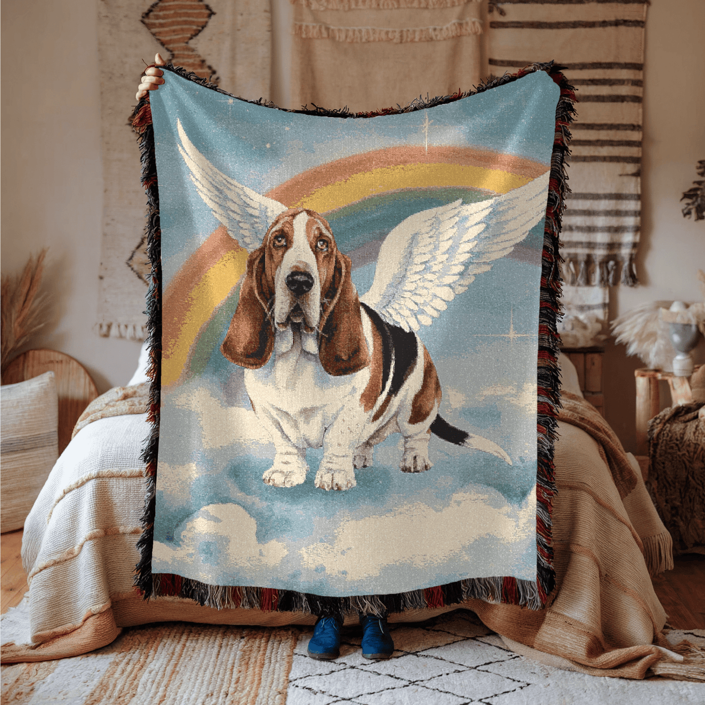 Printify Blanket Basset Hound Angle Woven Blanket