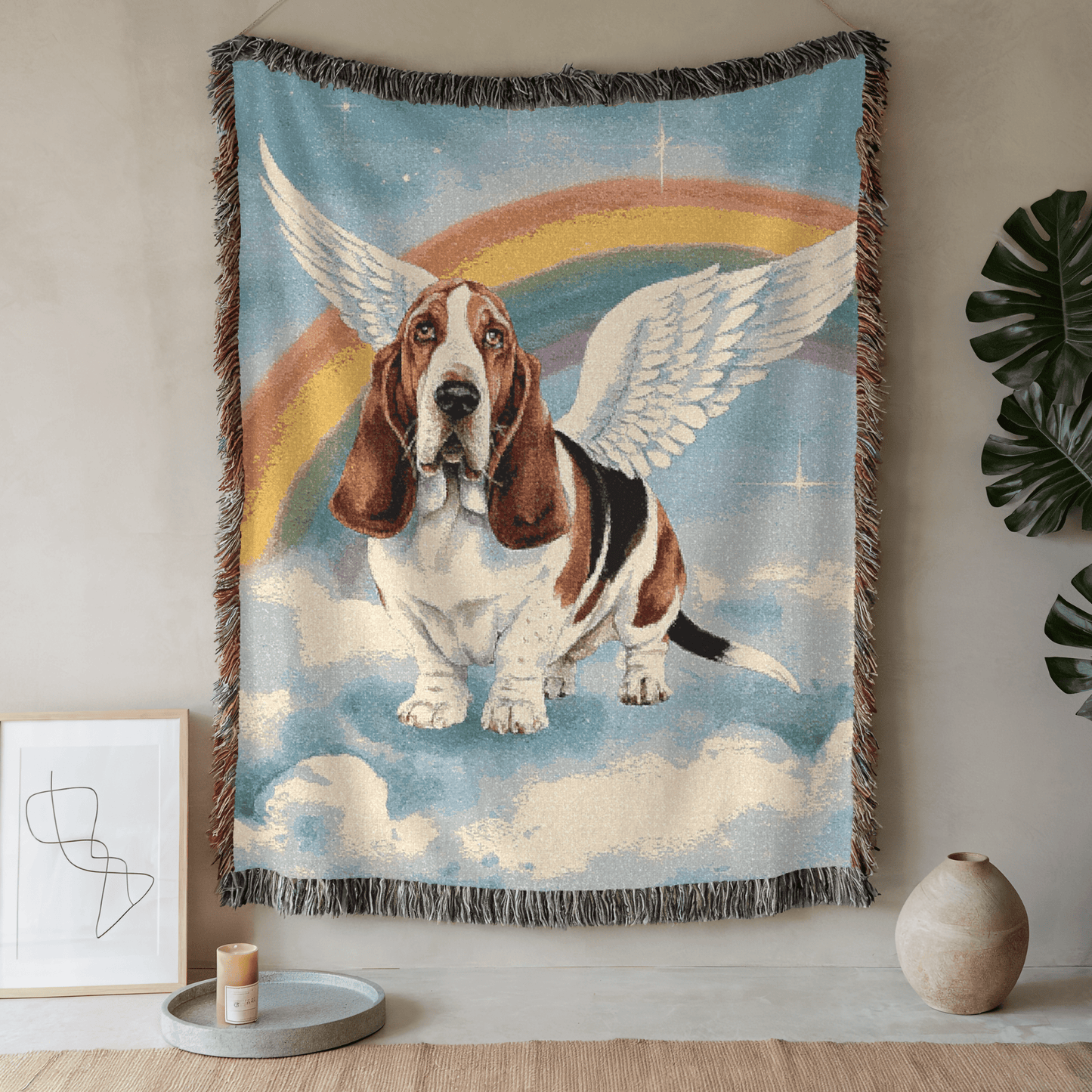 Printify Blanket 52'' × 37'' Basset Hound Angle Woven Blanket