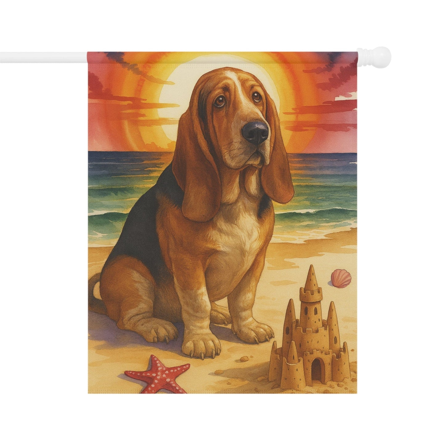 Printify Garden Flag Basset Hound Beach Garden Flag