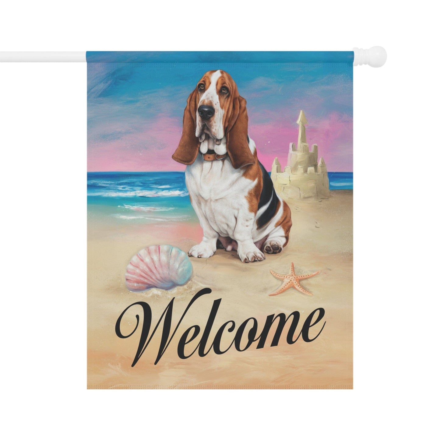 Printify Home Decor 24.5'' × 32'' Basset Hound Beach Yard Decor, Nautical Dog Gift, Housewarming Banner