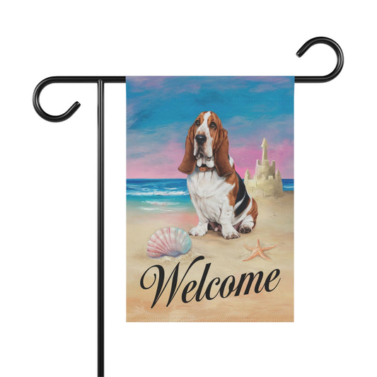Basset Hound Sand Castle Garden Flag