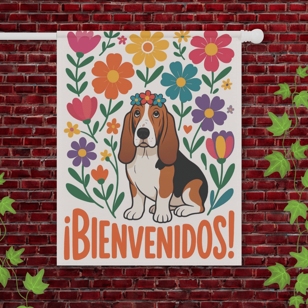 Printify Garden Flag 24.5'' × 32'' Basset Hound Bienvenidos Garden Flag