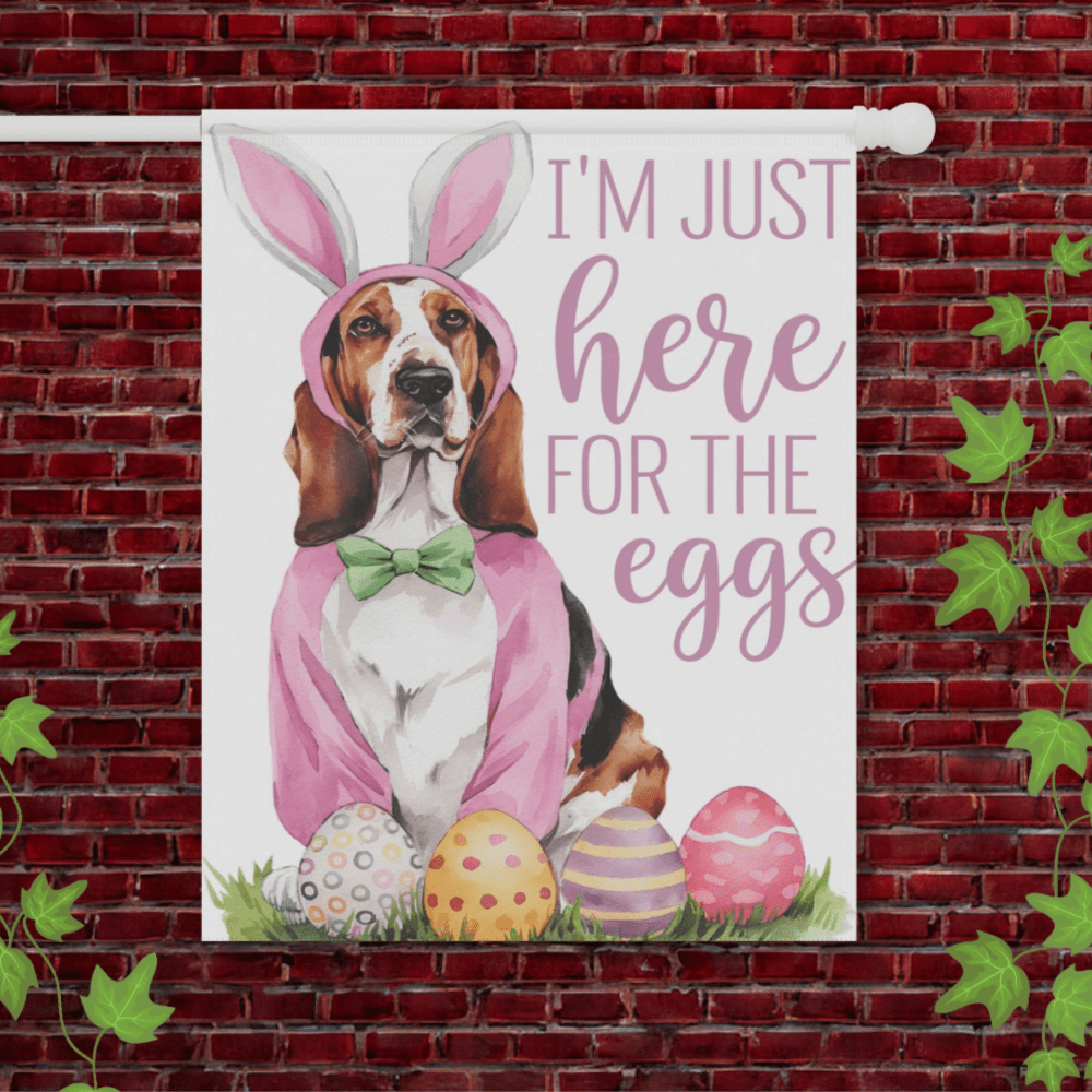 Printify Garden Flag 24.5'' × 32'' Basset Hound Dog Funny Easter Garden Flag
