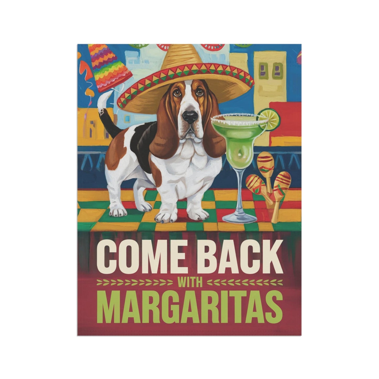 Printify Home Decor Basset Hound Dog Garden Flag, Cinco de Mayo Fiesta, Margarita Drinking Decor, Front Yard