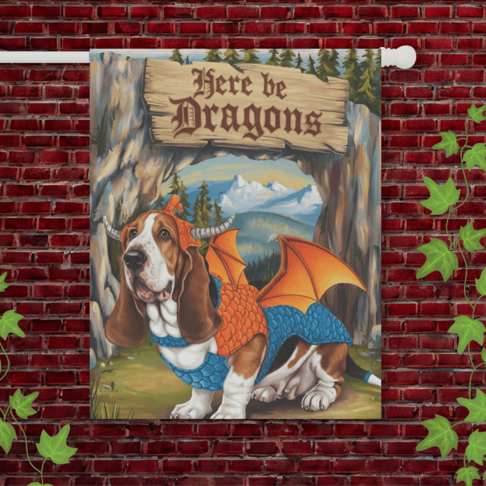 Printify Garden Flag 24.5'' × 32'' Basset Hound Dragon Garden Flag