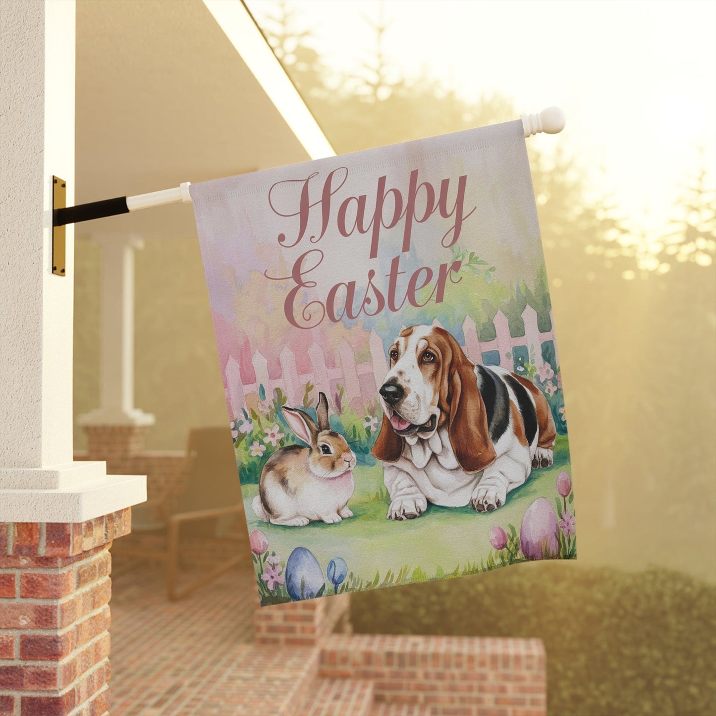 Printify Garden Flag Basset Hound Elegant Easter Garden Flag