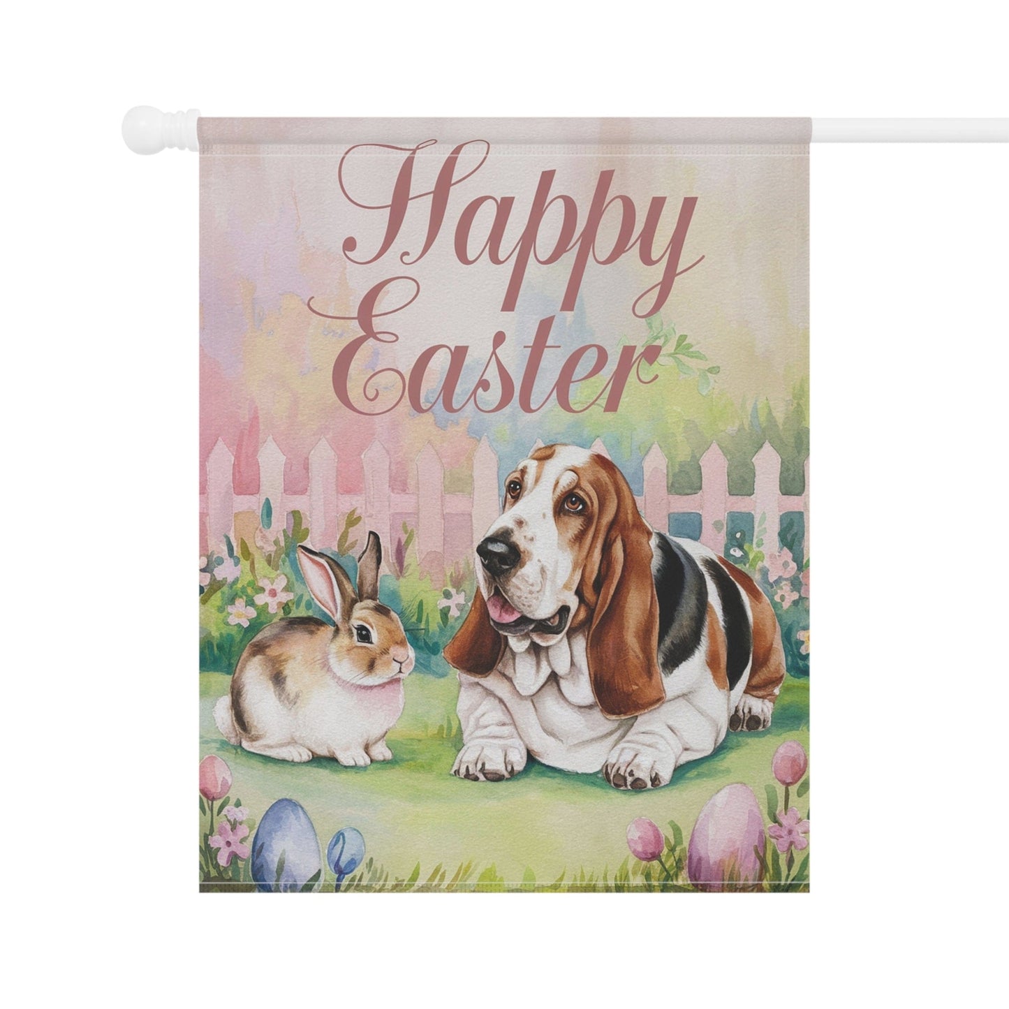 Printify Garden Flag Basset Hound Elegant Easter Garden Flag