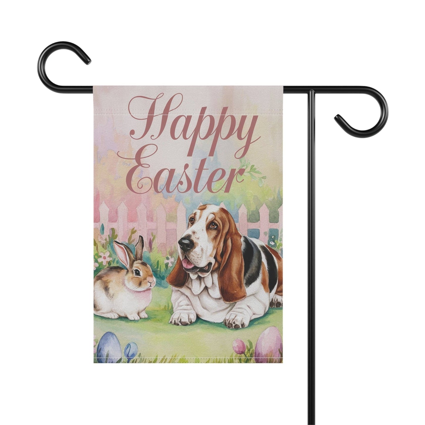 Printify Garden Flag Basset Hound Elegant Easter Garden Flag