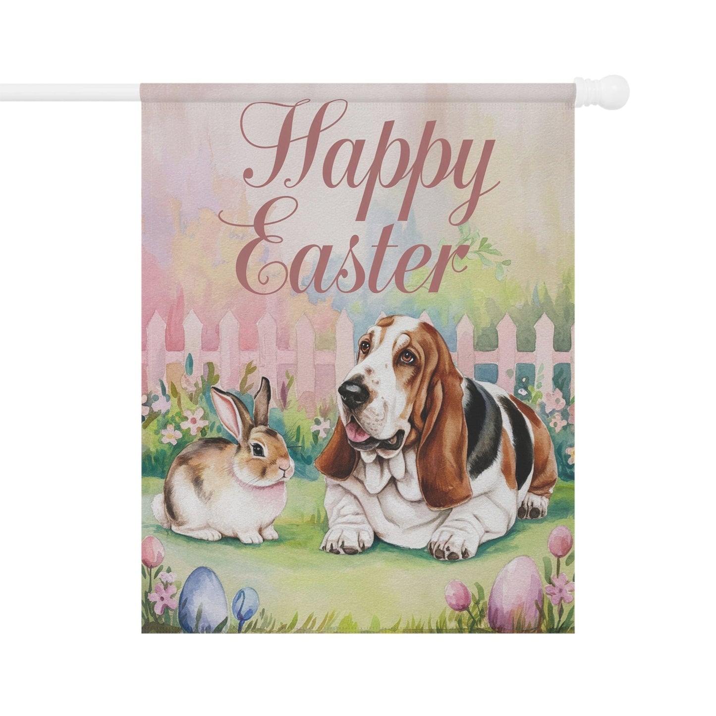 Printify Garden Flag Basset Hound Elegant Easter Garden Flag