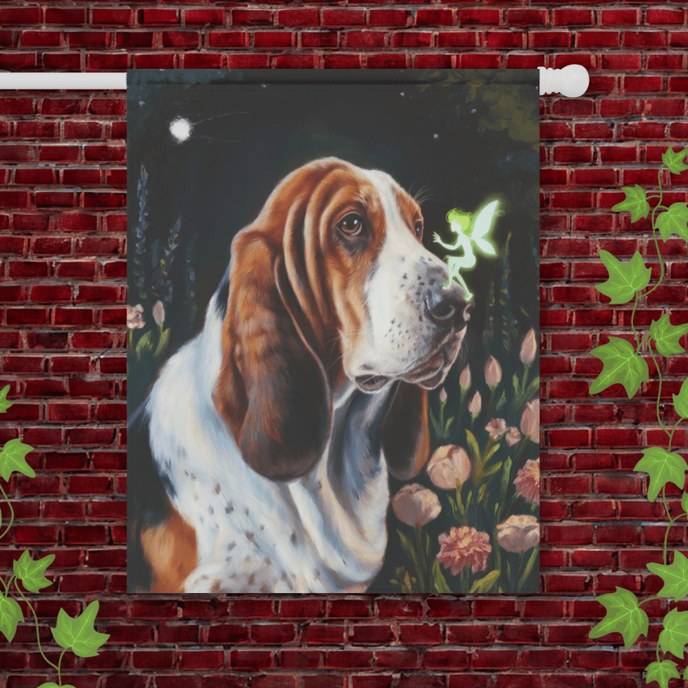 Printify Garden Flag 24.5'' × 32'' Basset Hound Fairy Garden Flag